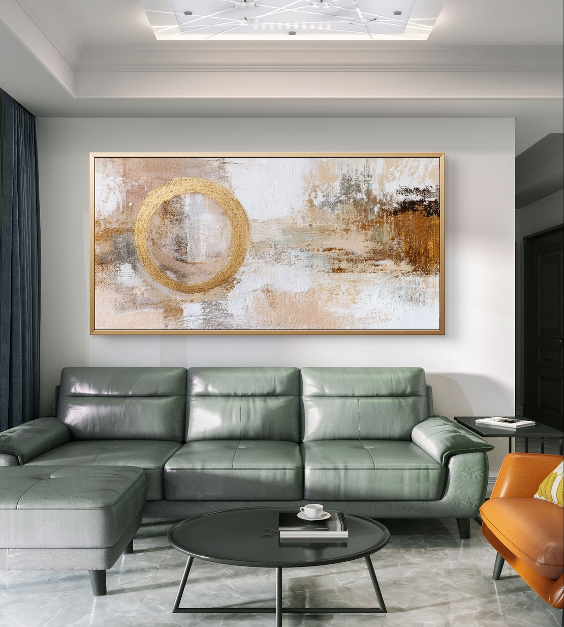 טבעת הזהב – תמונת קנבס אבסטרקטית בהירה עם טבעת זהב מרכזית | CK4814