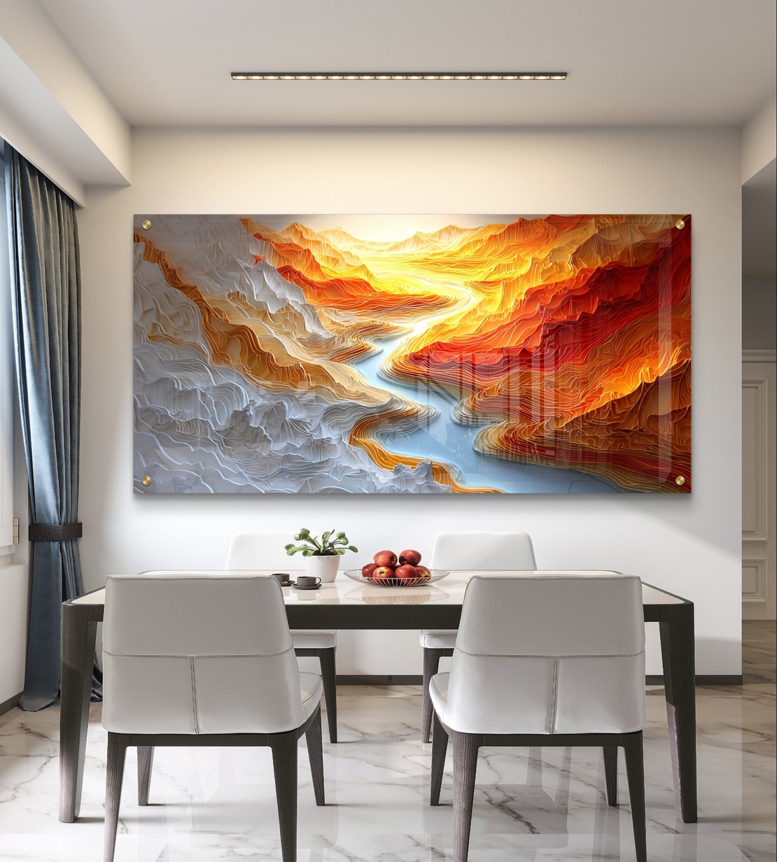 נהר האש – תמונת זכוכית תלת מימדית של קניון זורם בגווני כתום ולבן | GP1394