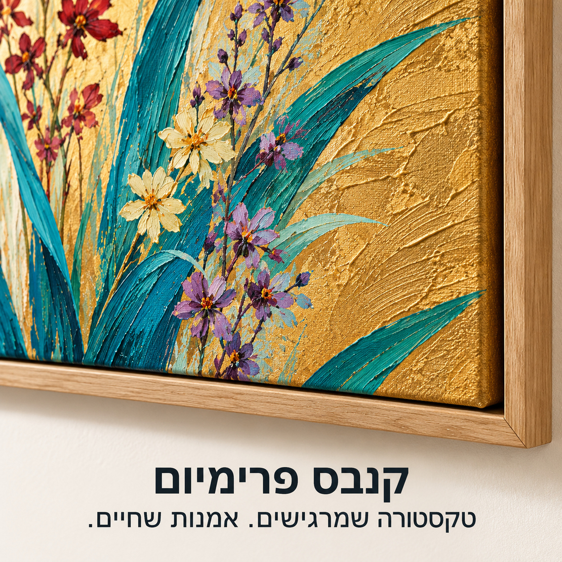 תמונת קנבס פרימיום פרחי בר טורקיז וזהב | דגם PR5333