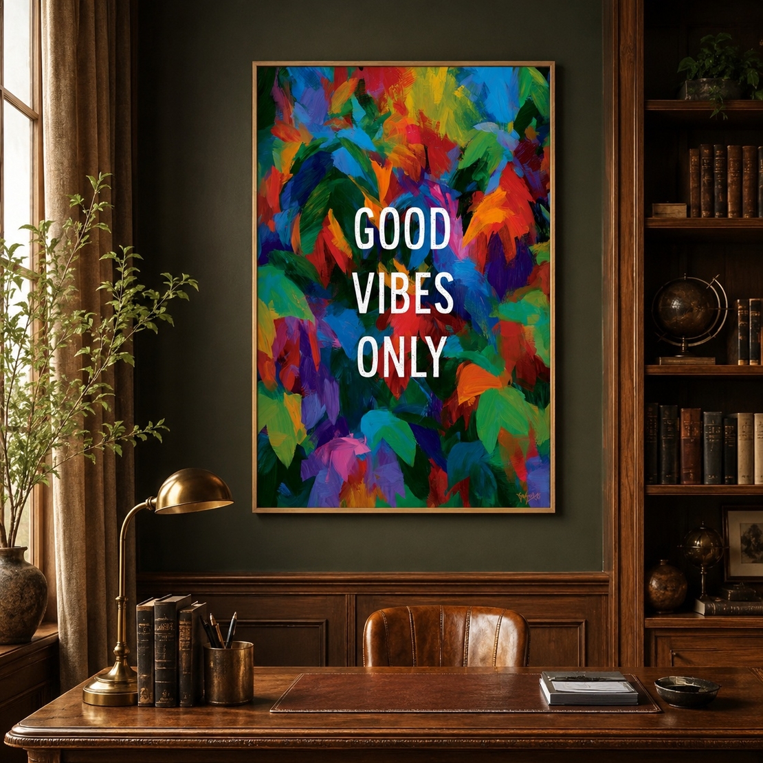 Good Vibes צבעוני – תמונת קנבס אבסטרקטית עם מסר חיובי – דגם MT9434