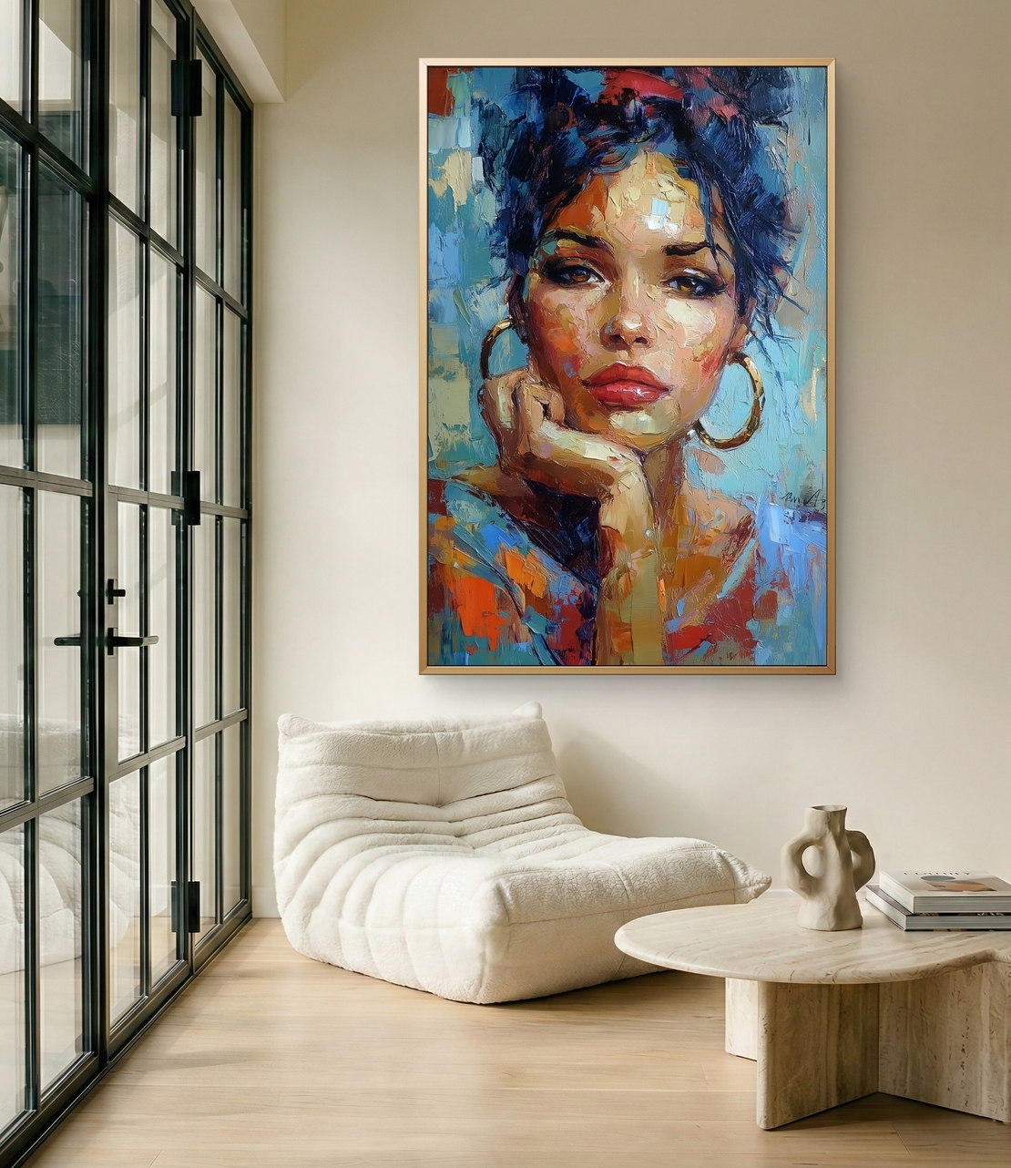 תמונת קיר קנבס דיוקן נשי בסגנון אבסטרקטי צבעוני