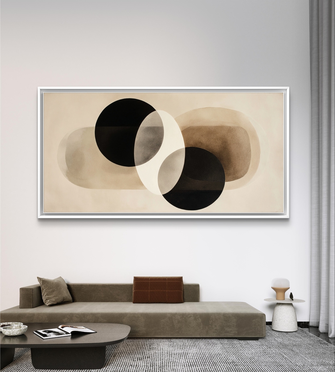 הרמוניה מינימליסטית – תמונת קנבס עיגולים בשחור ובז' | CY4514