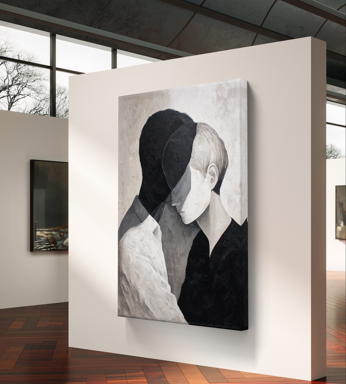 תמונת קנבס זוג בשחור לבן בסגנון מודרני
