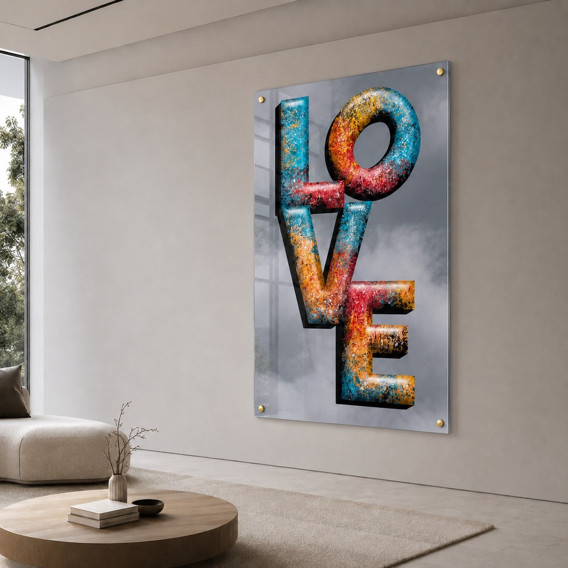 אהבה בתלת־ממד זכוכית – תמונת זכוכית LOVE צבעונית מודרנית | GT3453