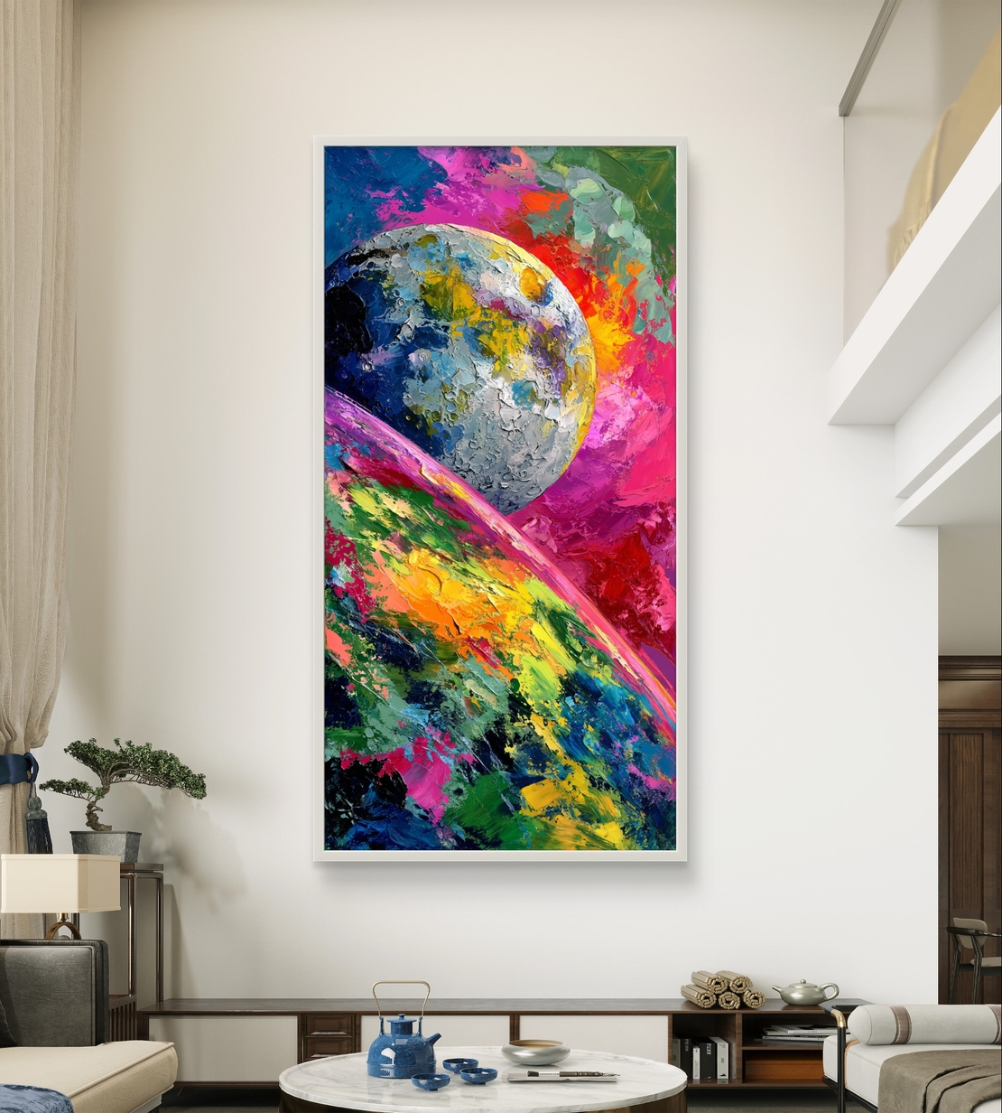 תמונה מודרנית לאורך עם מראה של התפרצות צבע דינמית.