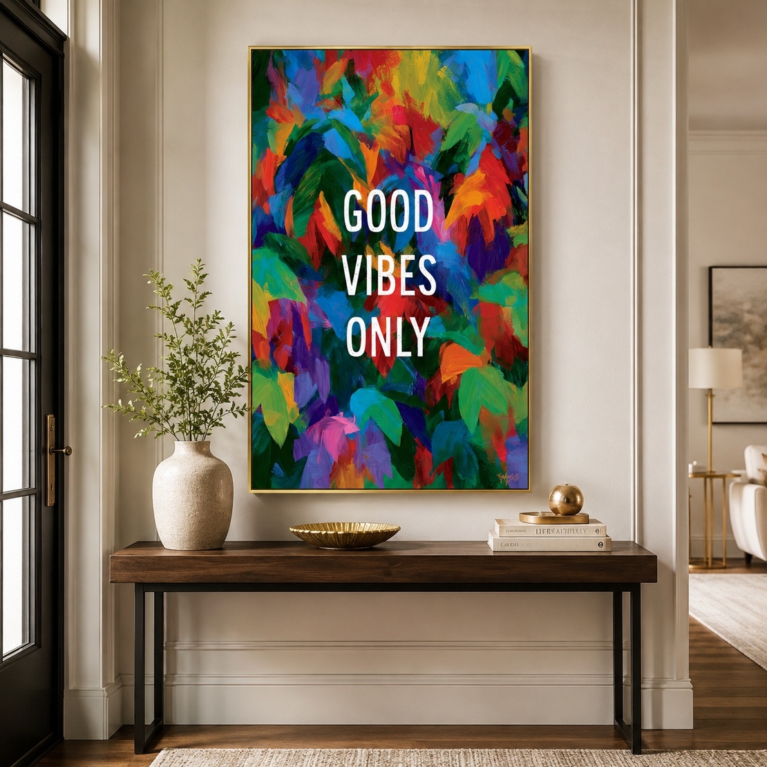Good Vibes צבעוני – תמונת קנבס אבסטרקטית עם מסר חיובי – דגם MT9434
