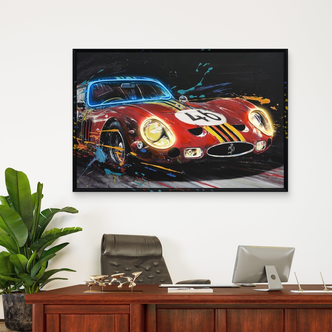 תמונת LED רכב ספורט אדום – הדפס משודרג עם מריחות צבע, מופעלת על סוללות עם שלט רחוק מידה 83*123