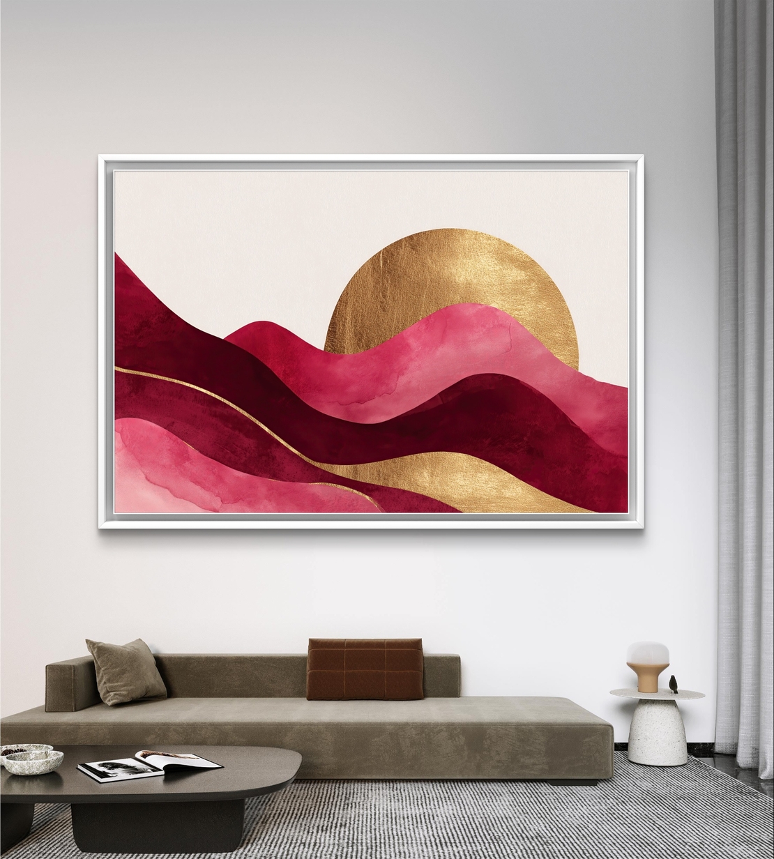 גלי בורדו, ורוד וזהב – תמונת קנבס אבסטרקטית אלגנטית | CP4523