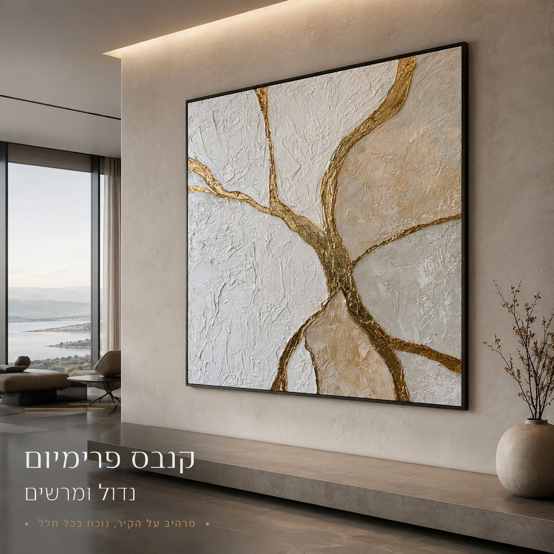 תמונת קנבס פרימיום במרקם בולט דגם עורקי זהב שמפניה PR5444