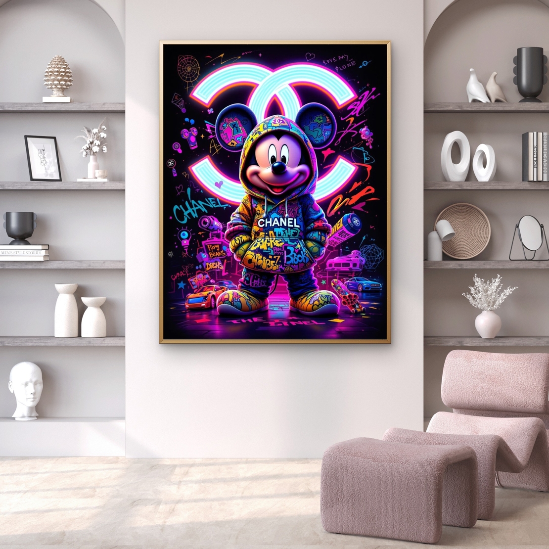 תמונת קנבס פופ ארט צבעונית עם דמות אייקונית בסגנון אורבני וניאון