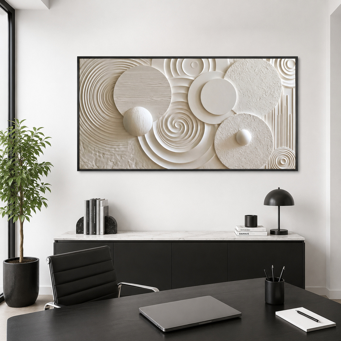 עיגולים ספירלים תלת-ממד לבנים מינימליסטי יוקרתי | תמונת קנבס דגם DR163