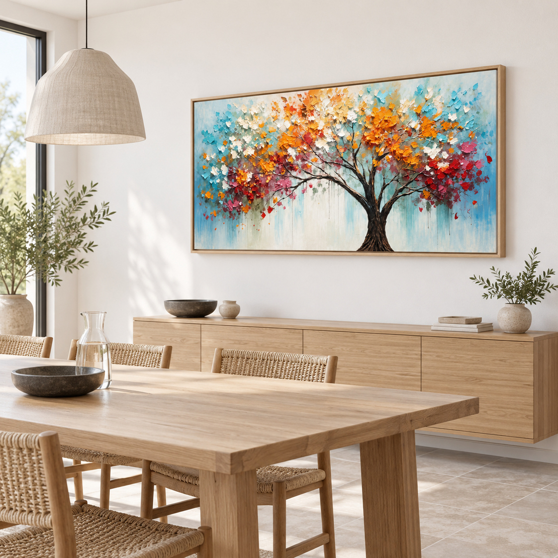 תמונת קנבס פרימיום עץ שלכת צבעוני בגווני תכלת וזהב | דגם PR1281