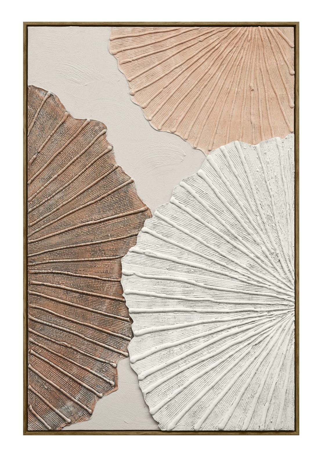 תמונה אבסטרקטית עם תאורת LED ושלט רחוק – עלים מרקמיים בגווני חול דגם LEDA1001--מידה 120-80