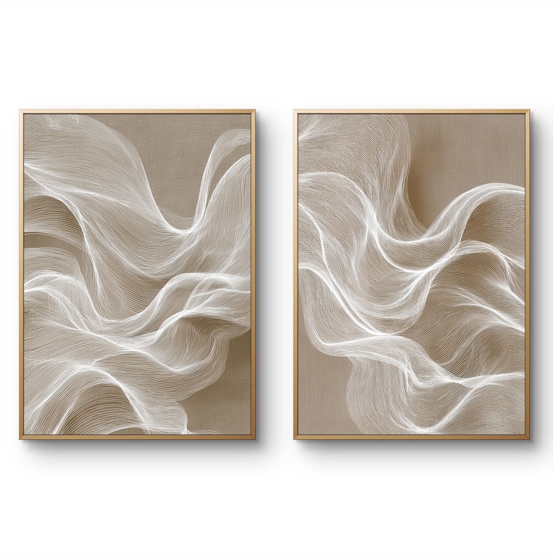 סט זוג קנבסים מודרניים בגוונים טבעיים עם קווים עדינים