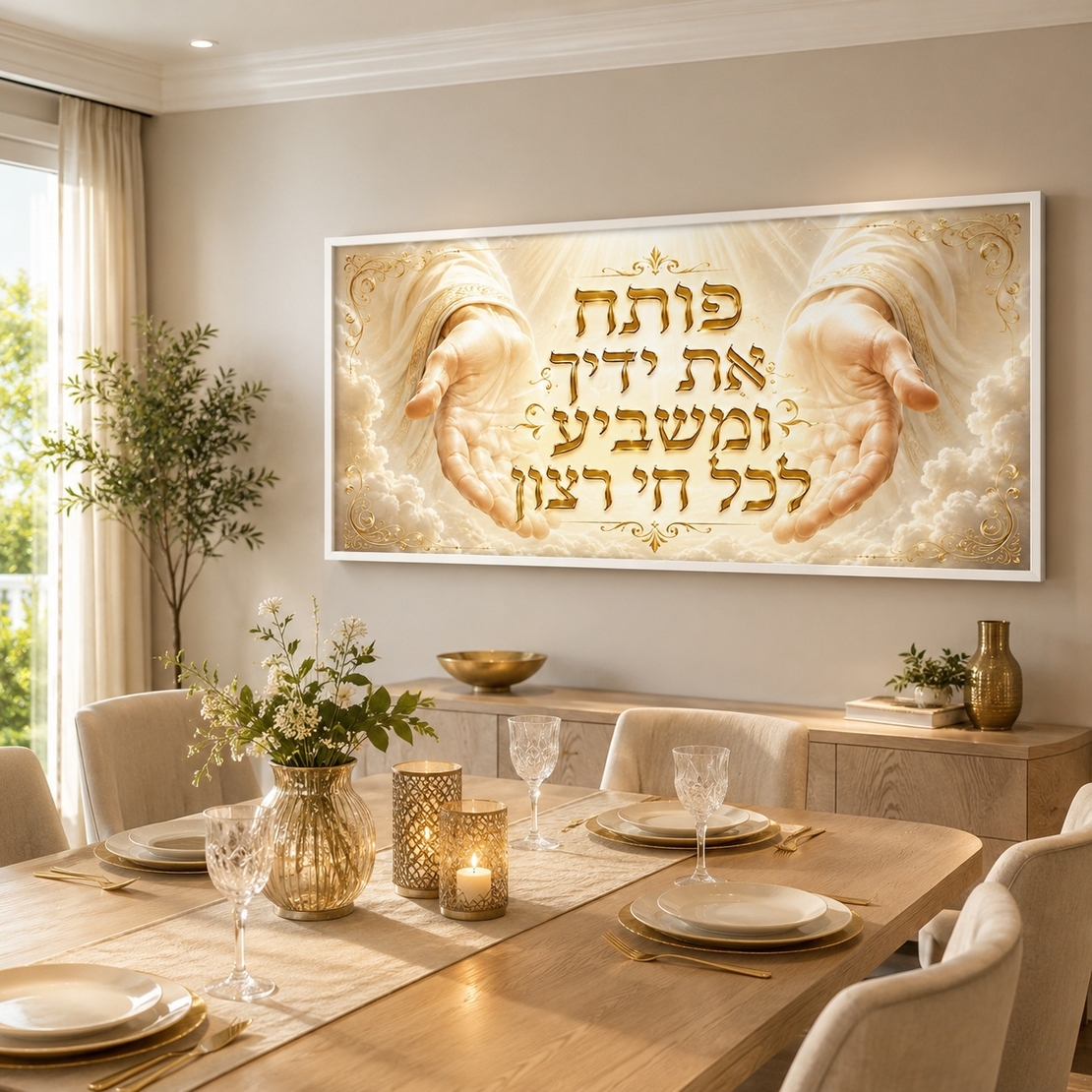 ידיים של ברכה זהובה – תמונת קנבס לרוחב פותח את ידיך לסלון | RB4062