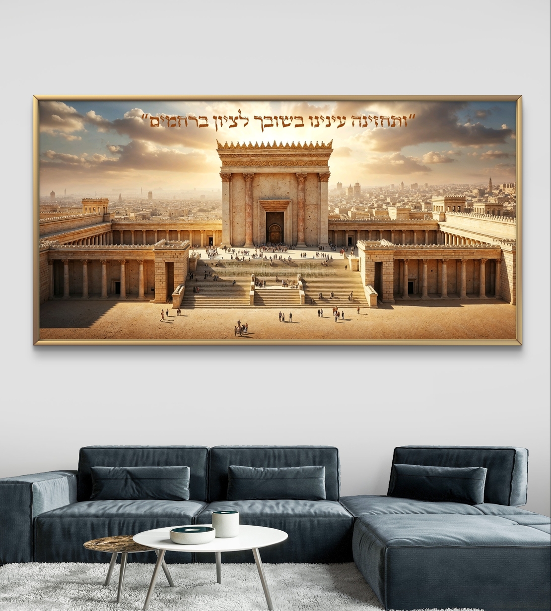 תמונת קנבס לרוחב של בית המקדש בירושלים עם כיתוב 