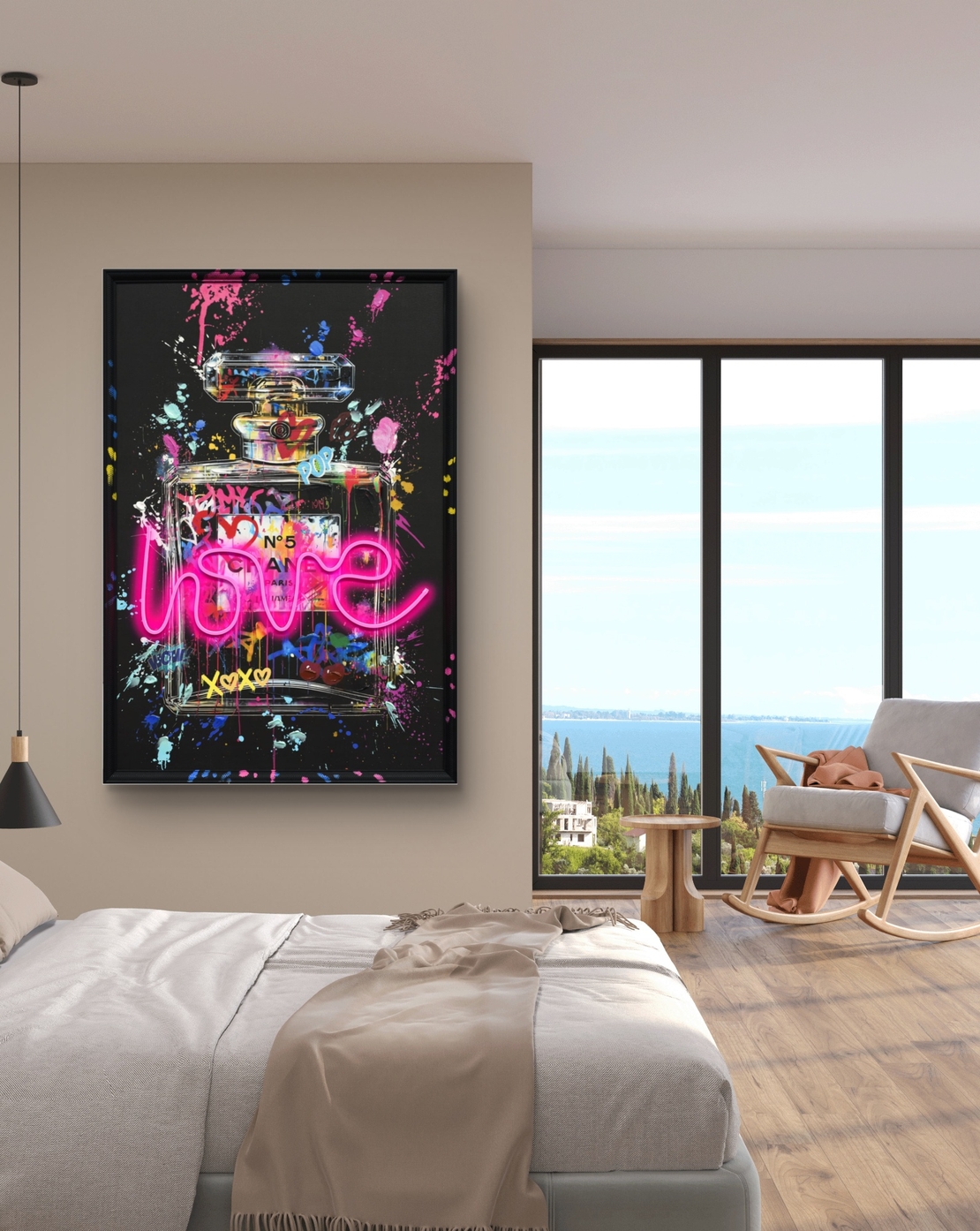 תמונת בושם גרפיטי LOVE – אמנות LED על סוללות עם שלט רחוק-מידה93*63 ס