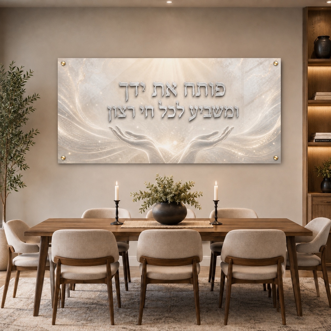אור השפע הבהיר – תמונת זכוכית לרוחב פותח את ידך לסלון | RG4061