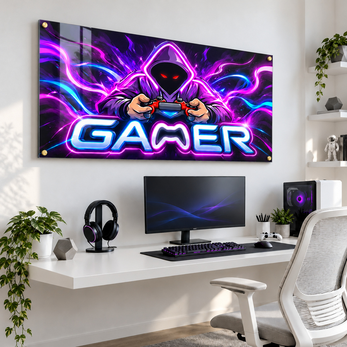 תמונת זכוכית GAMER בניאון סגול וכחול | דגם GG7775