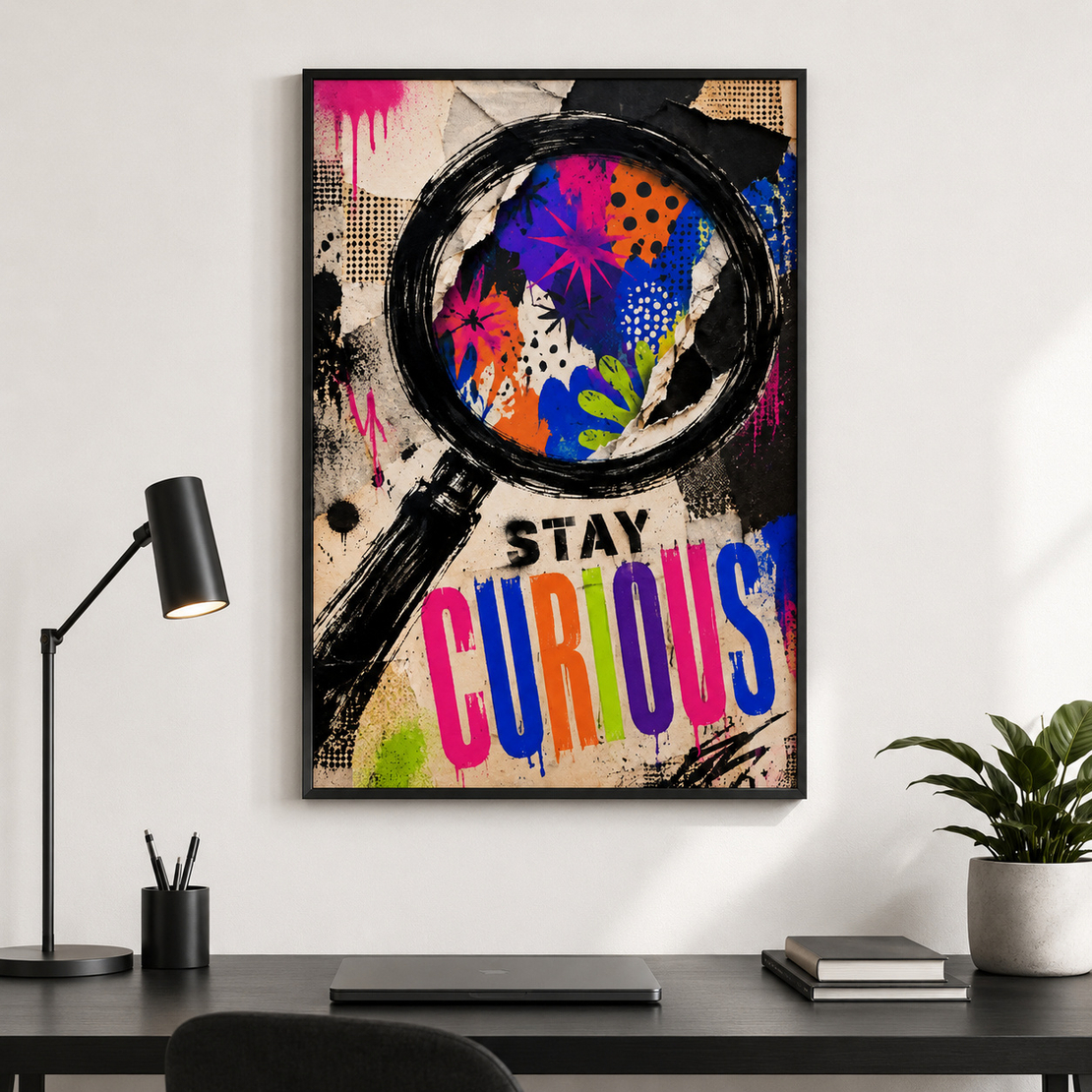 תמונת קנבס השראה STAY CURIOUS בעיצוב גרפיטי | דגם MT397