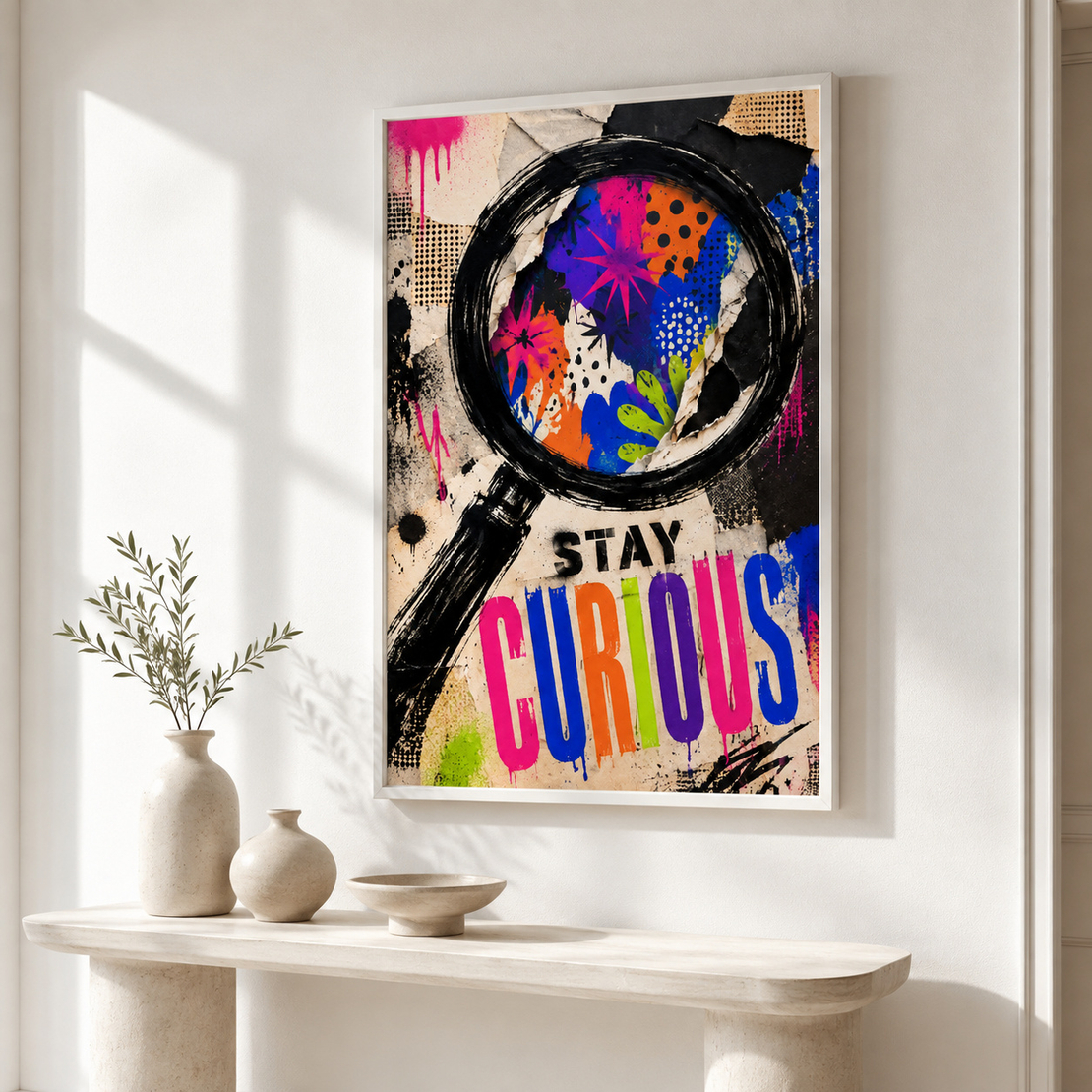 תמונת קנבס השראה STAY CURIOUS בעיצוב גרפיטי | דגם MT397