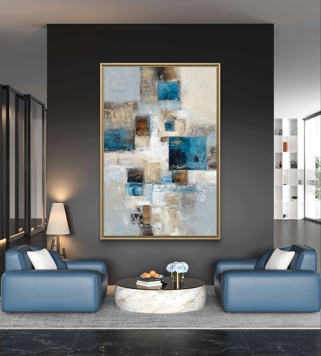 תמונה מודרנית של קומפוזיציה גאומטרית בגווני כחול