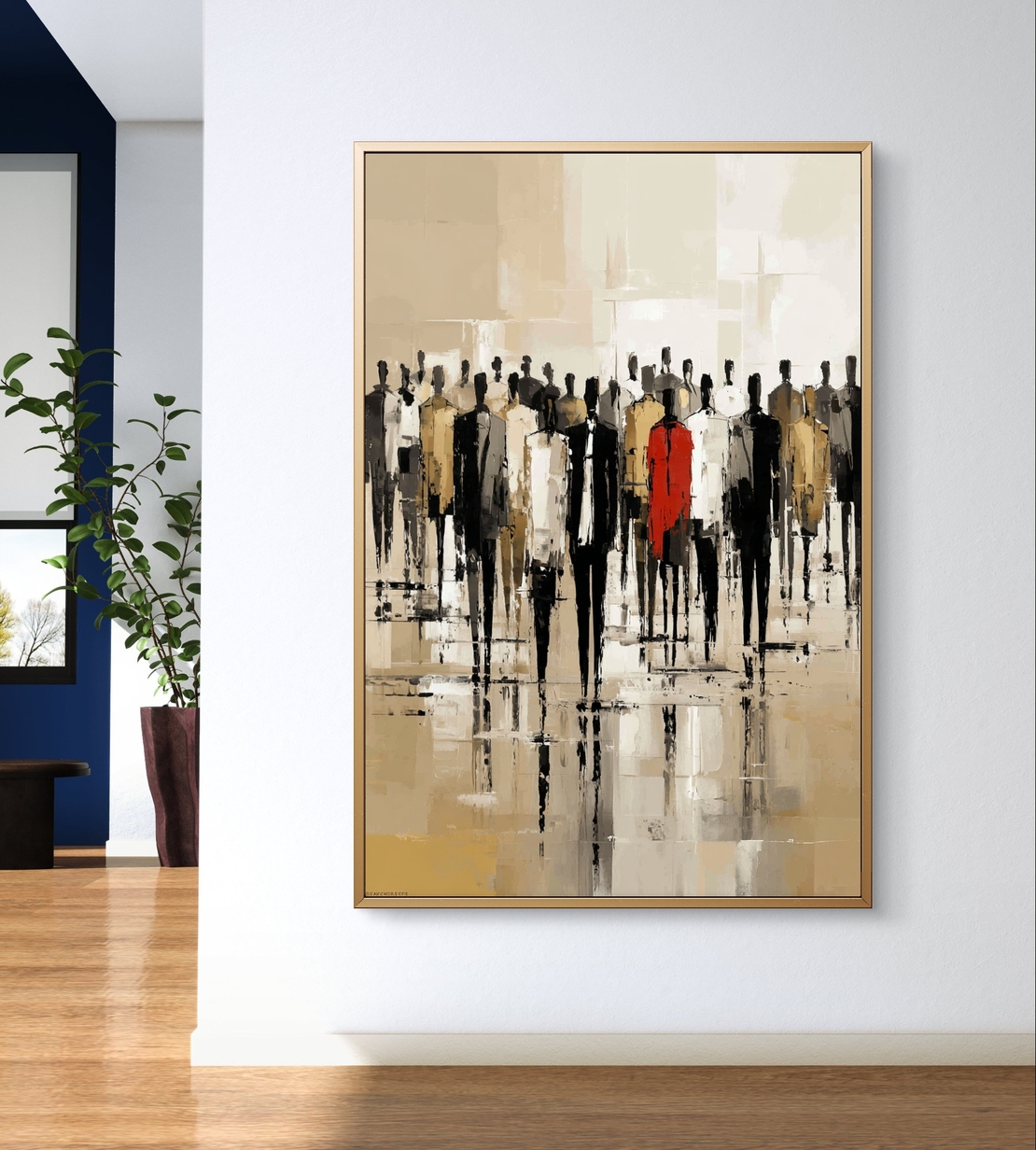 קנבס מודרני לסלון עם סילואטות בגווני שחור ובז’