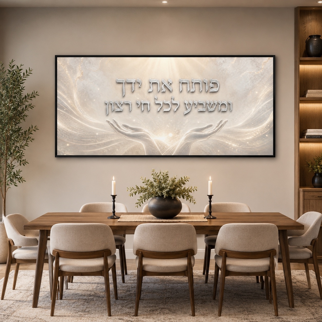 אור השפע הבהיר – תמונת קנבס לרוחב פותח את ידך לסלון | RB4061