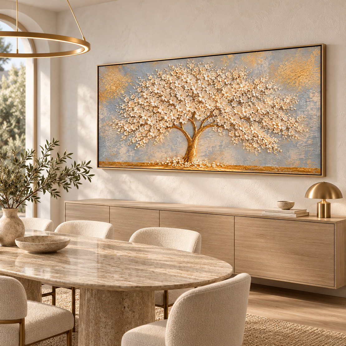 תמונת קנבס פרימיום עץ פורח בלבן וזהב | דגם PR6212