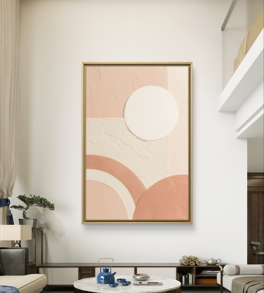 תמונת קנבס בגווני שמנת ואפרסק עם צורות גיאומטריות רכות והדפסה חלקה