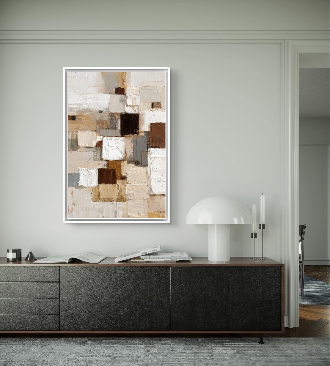 קומפוזיציית בלוקים בגווני שמנת, בז׳ וחום – תמונת קנבס אבסטרקטית | DX5111