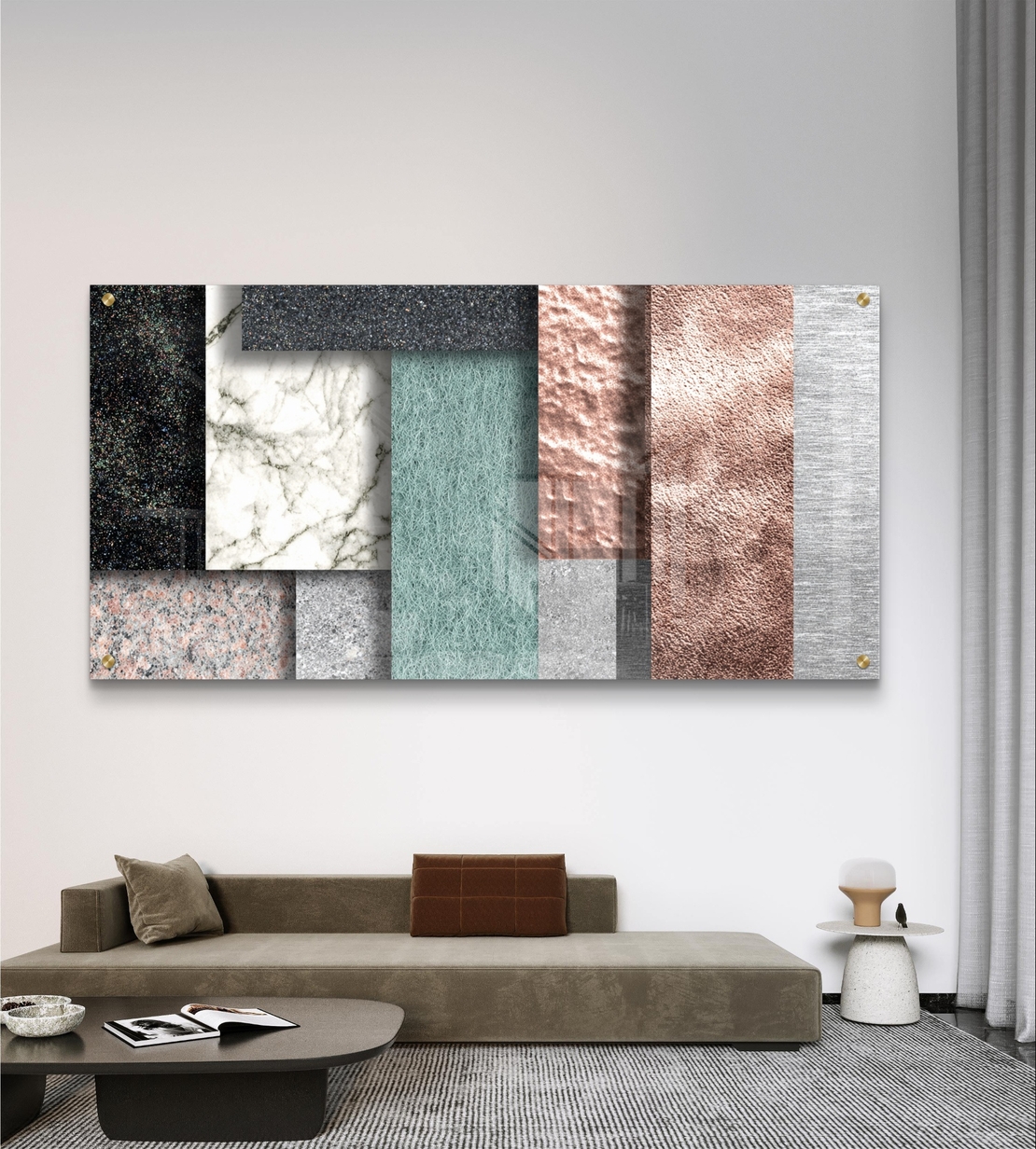 תמונת זכוכית לרוחב עם קומפוזיציה של שכבות טקסטורה בגוונים טבעיים ומודרניים