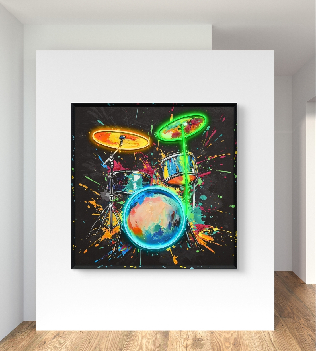 תמונת LED מערכת תופים צבעונית – מופעלת על סוללות עם שלט רחוק - מידה 83*83 ס