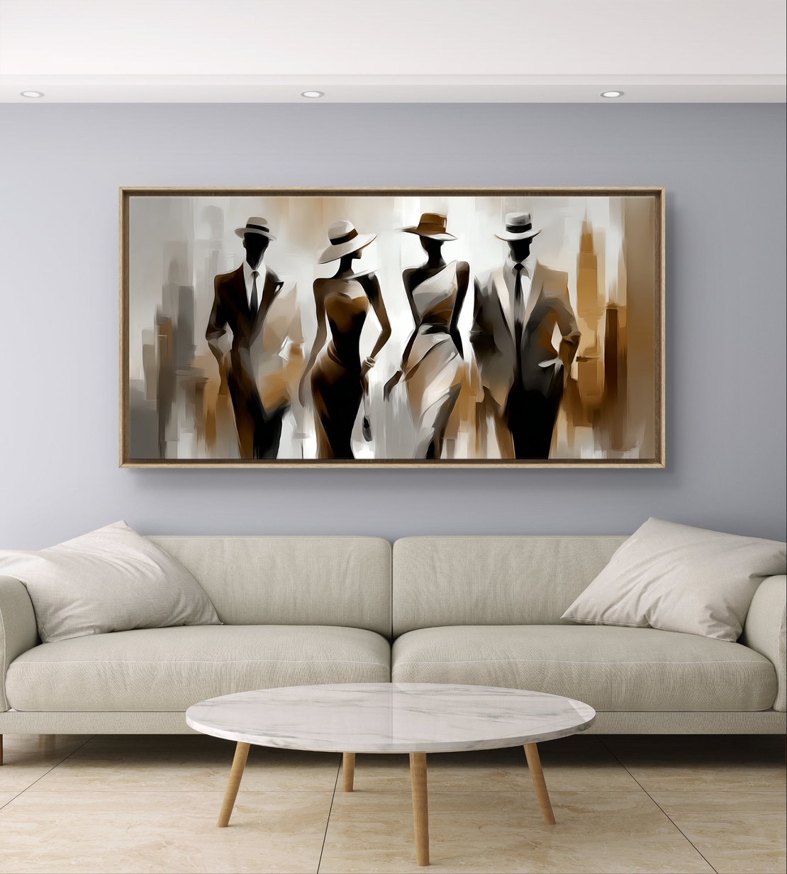 הליכה בעיר – תמונת קנבס דמויות אלגנטיות בגווני קפה ושמנת | CK7123
