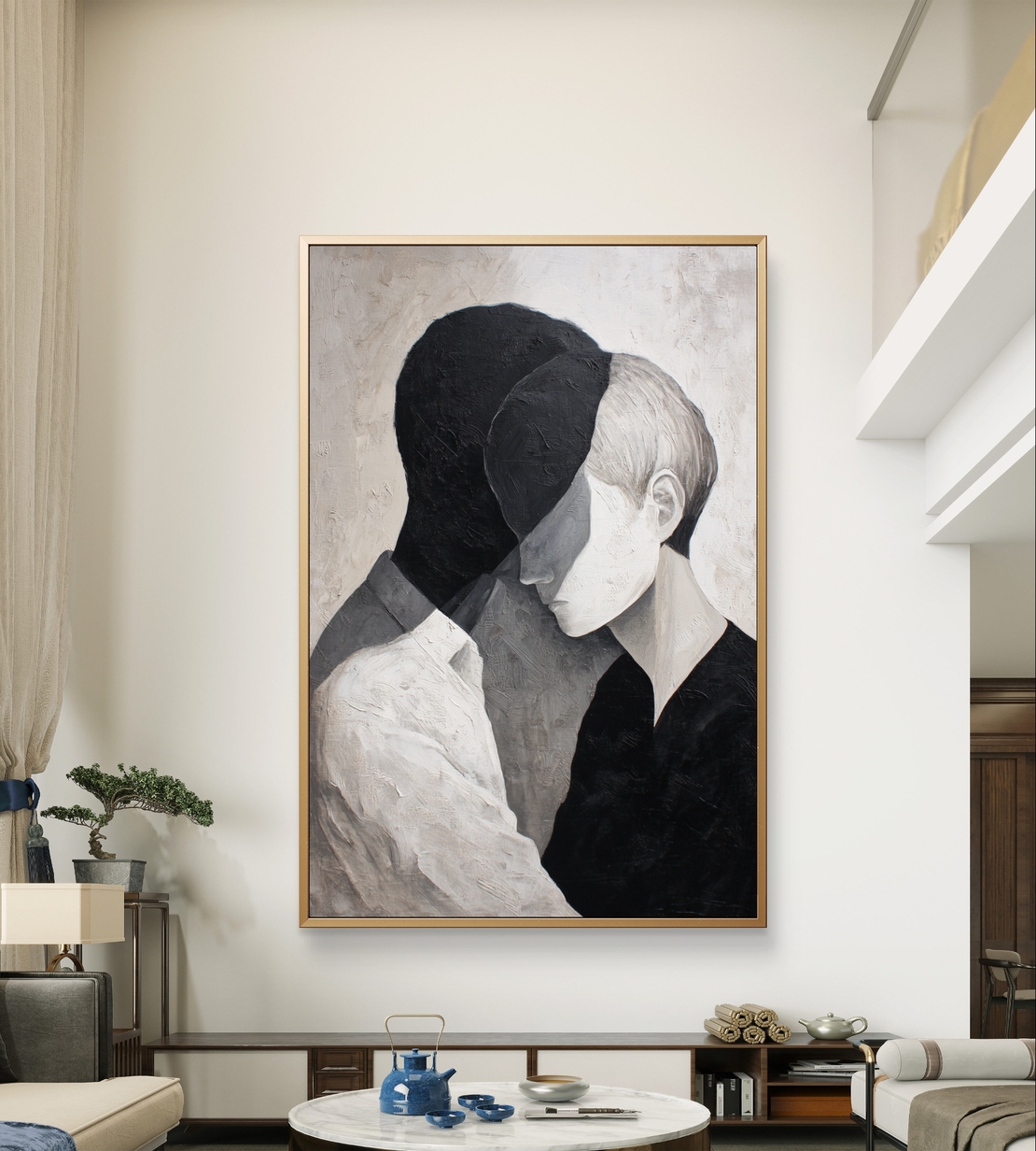 תמונת קנבס מינימליסטית של זוג מחובק