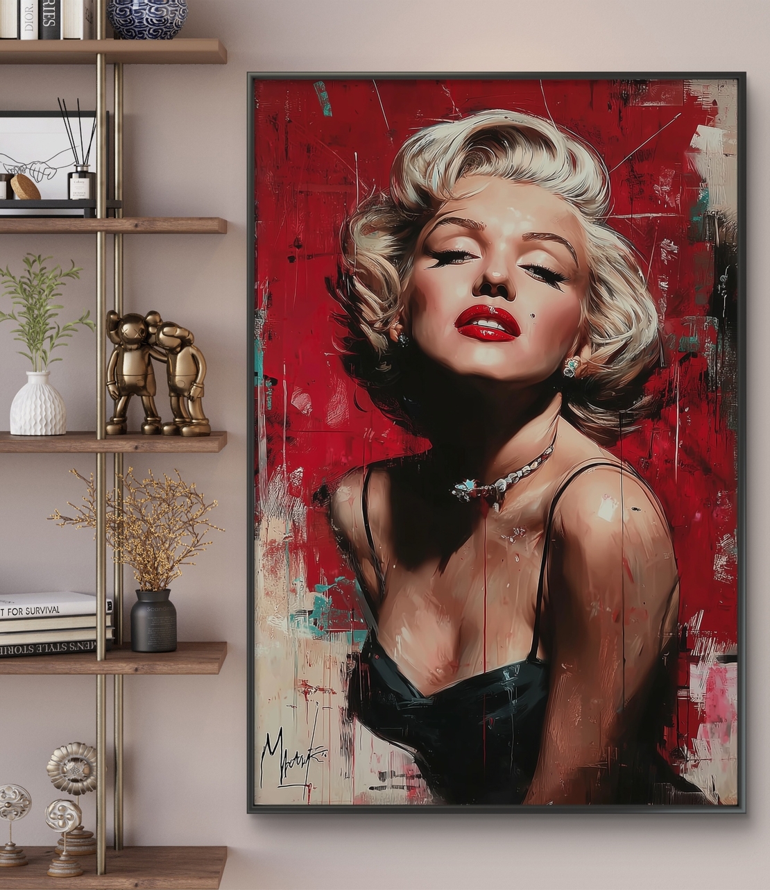 תמונת קנבס אישה אייקונית עם שפתיים אדומות ורקע אדום