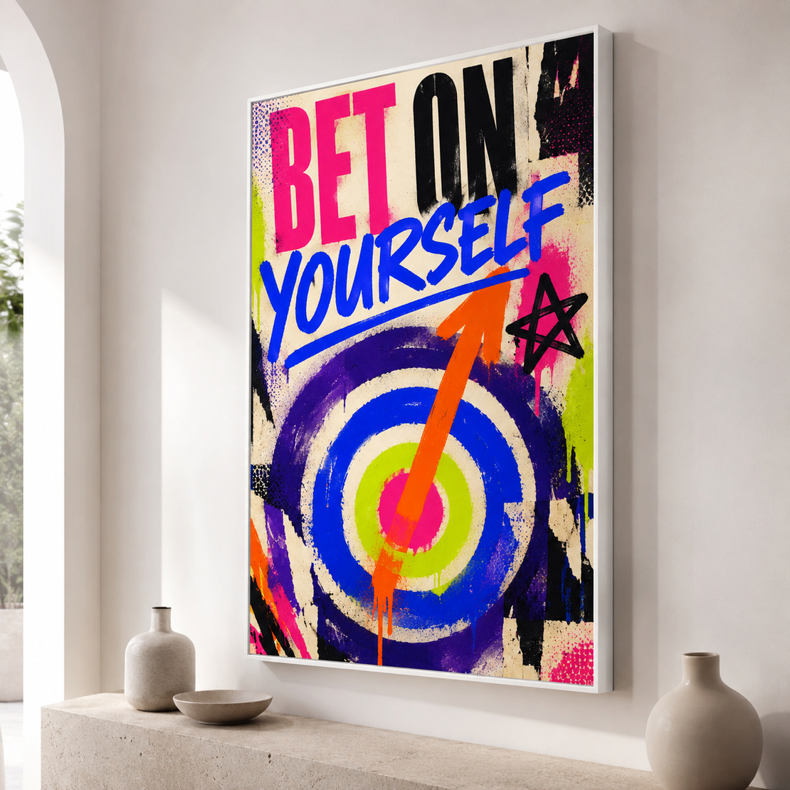 תמונת קנבס מוטיבציה BET ON YOURSELF בגרפיטי צבעוני | דגם MT393
