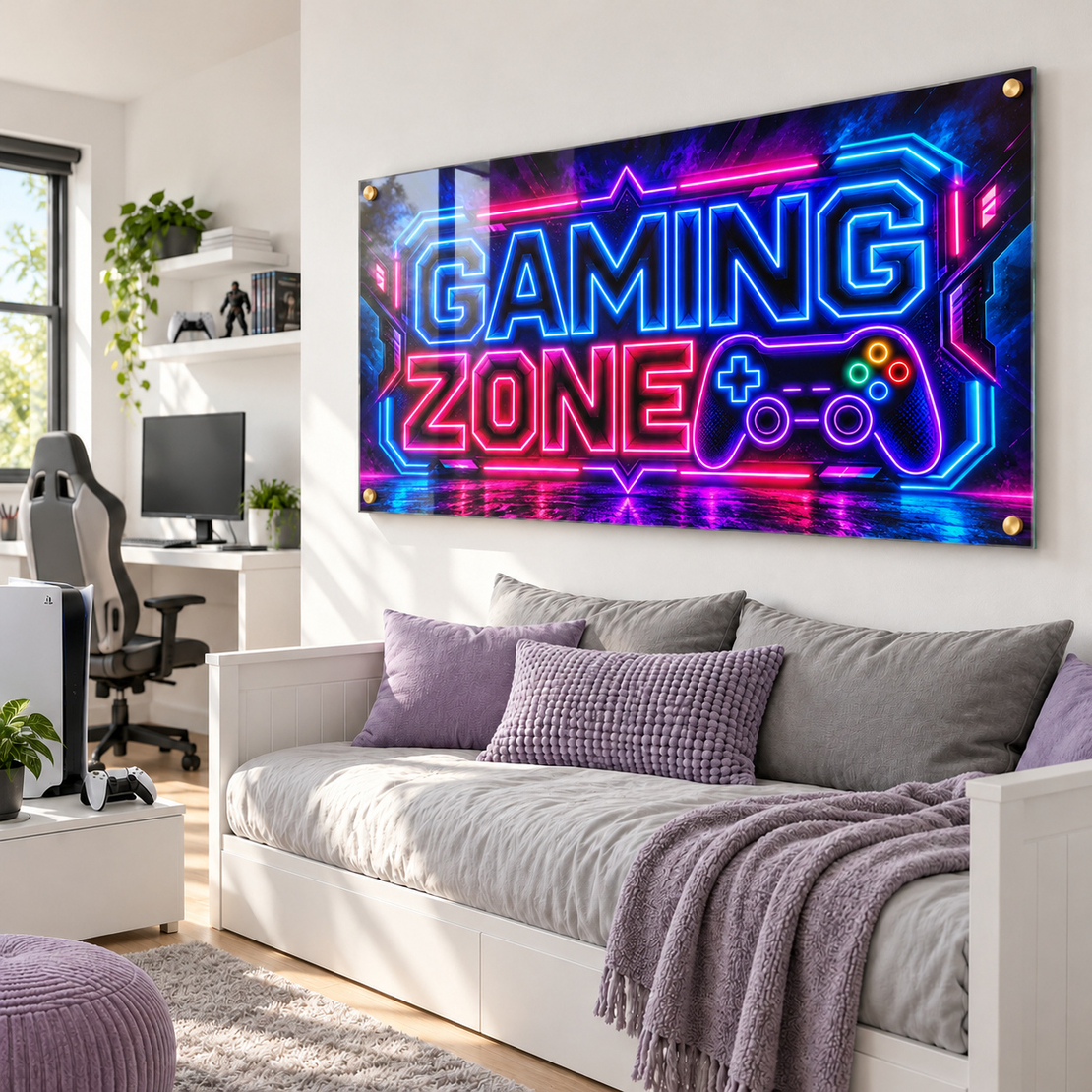 תמונת זכוכית GAMING ZONE בניאון | דגם GG7773