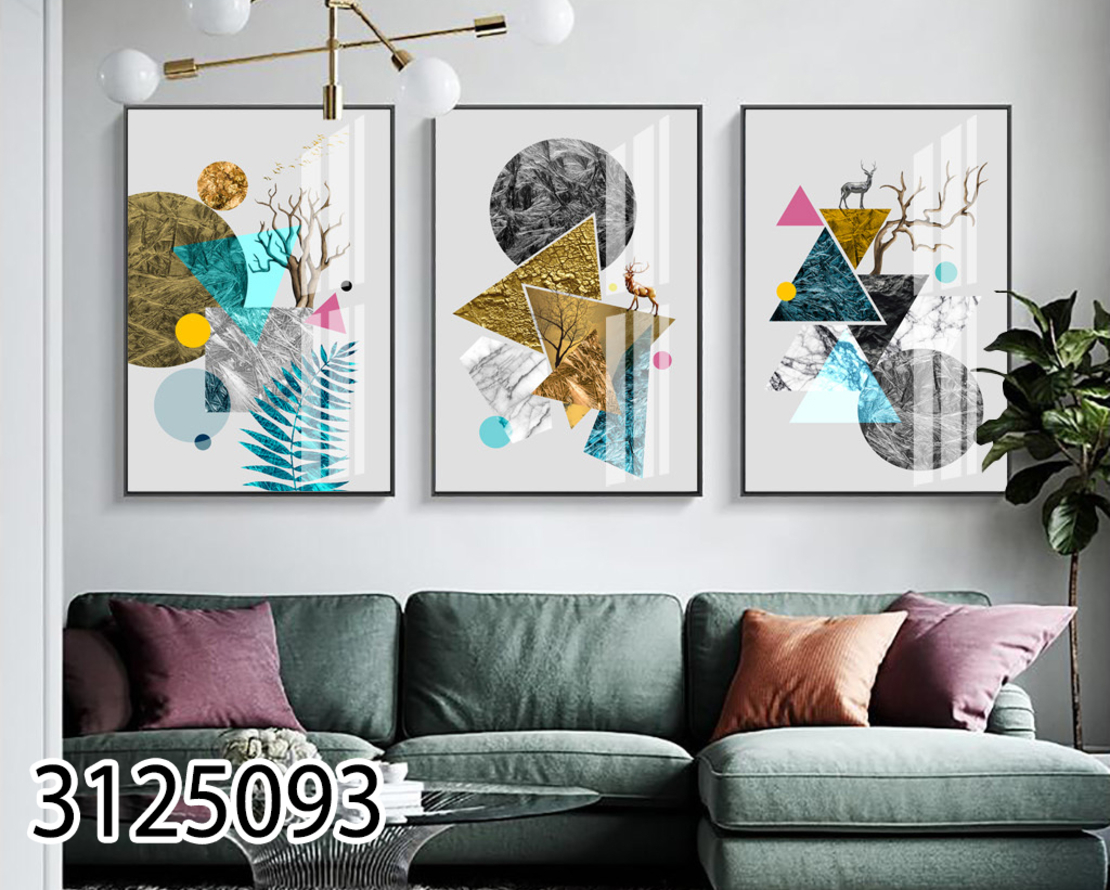 שלשה על קנבס לסלון מופשט נורדי דגם 3125093