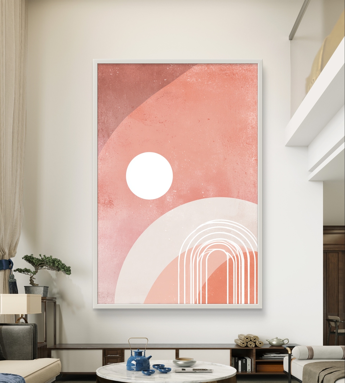 שמש פודרה – תמונת קנבס אבסטרקט גיאומטרית בגווני ורוד ושמנת | CR6542