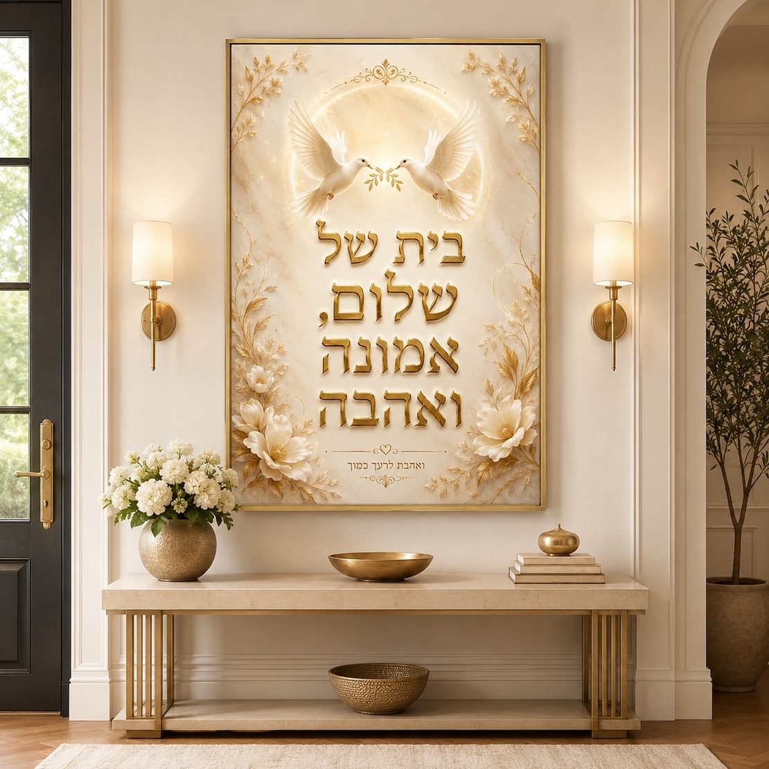 בית של שלום אמונה ואהבה – תמונת קנבס ברכה לבית | RB453