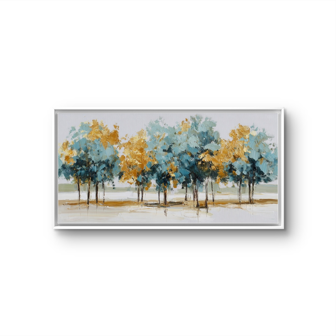 תמונת קנבס פנורמית עם עצים בגווני כחול וזהב