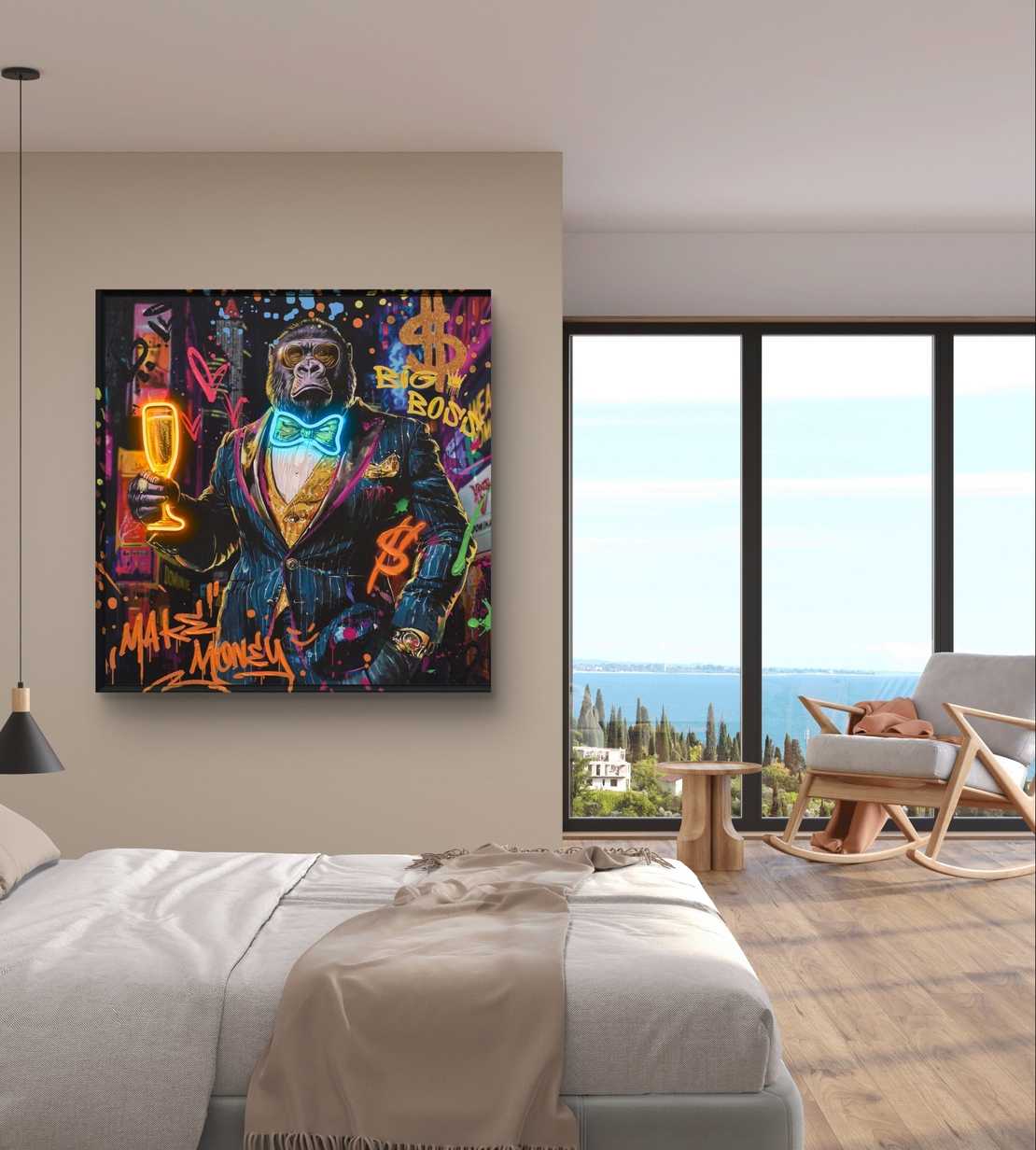 גורילה ביג בוס – תמונת LED צבעונית עם שלט רחוק, סוללות ותאורה ייחודית דגם LED1012 - מידה 83*83 ס