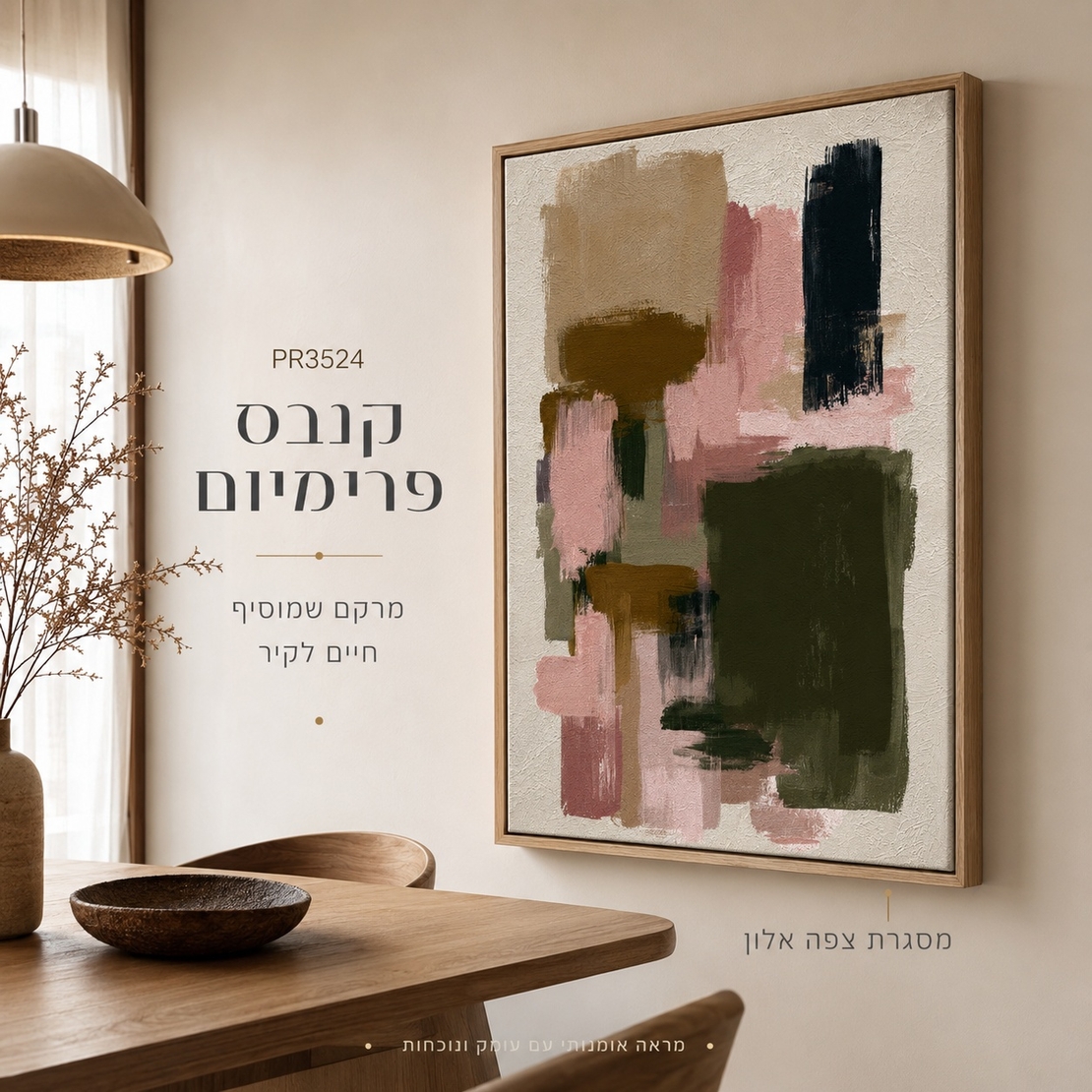תמונת קנבס פרימיום במרקם בולט דגם אבסטרקט ורוד זית PR3524