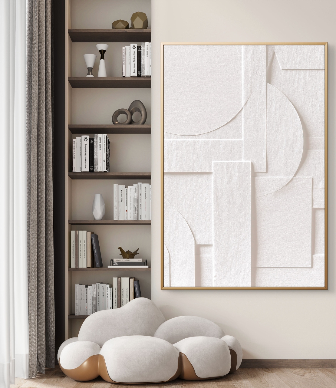 תמונת קיר מודרנית בגווני שמנת עם עיצוב גאומטרי נקי