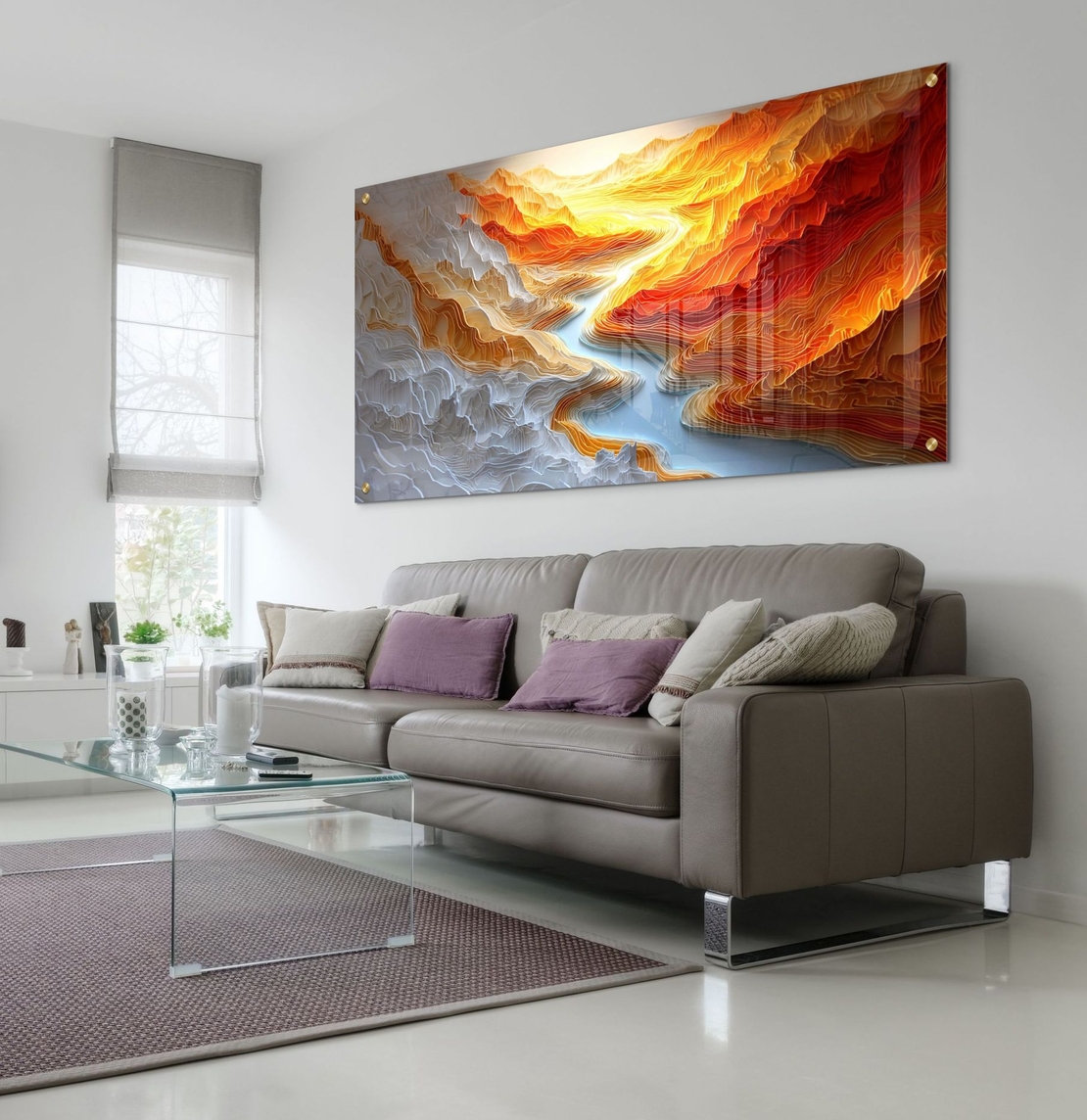 נהר האש – תמונת זכוכית תלת מימדית של קניון זורם בגווני כתום ולבן | GP1394