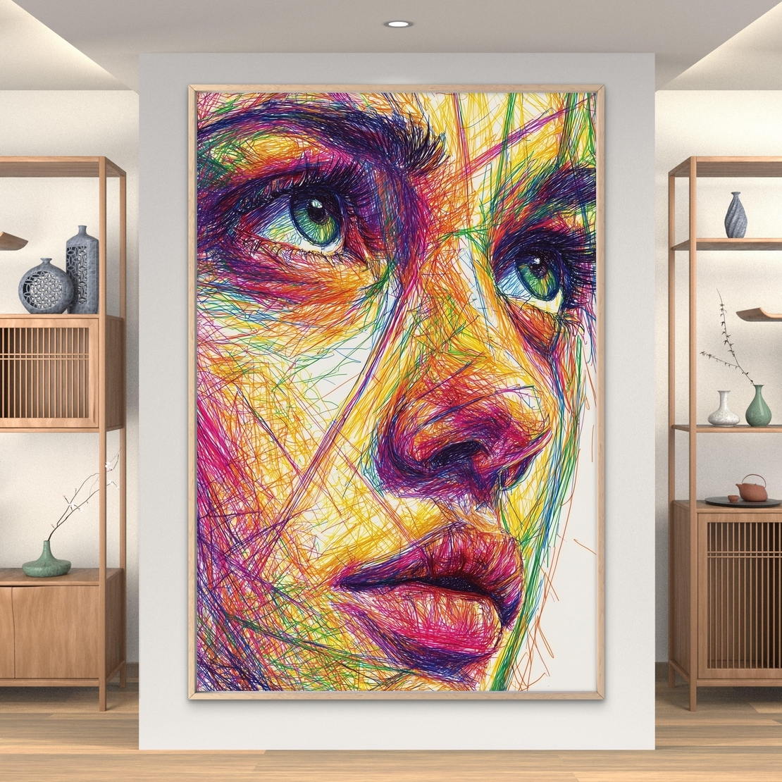 דיוקן מופשט צבעוני בקווים דינמיים על קנבס – NEXTGEN BY BAR