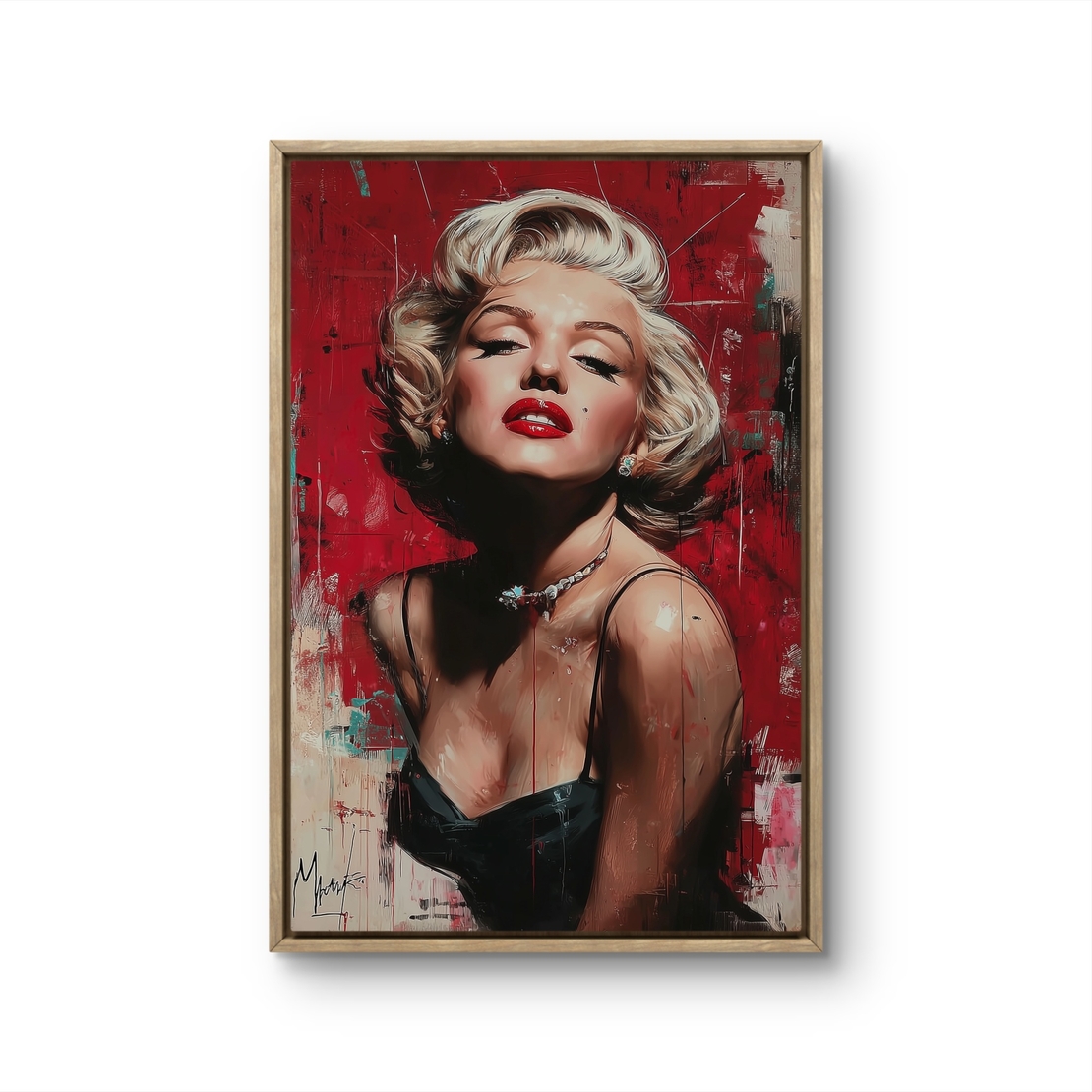 תמונת קנבס אישה אייקונית עם שפתיים אדומות ורקע אדום