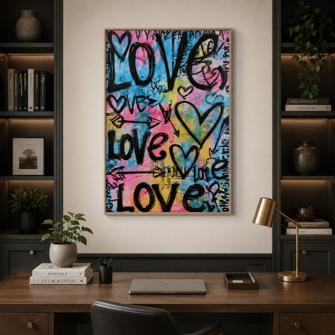 Love Street – תמונת קנבס גרפיטי צבעונית עם לבבות לסלון | MT3073