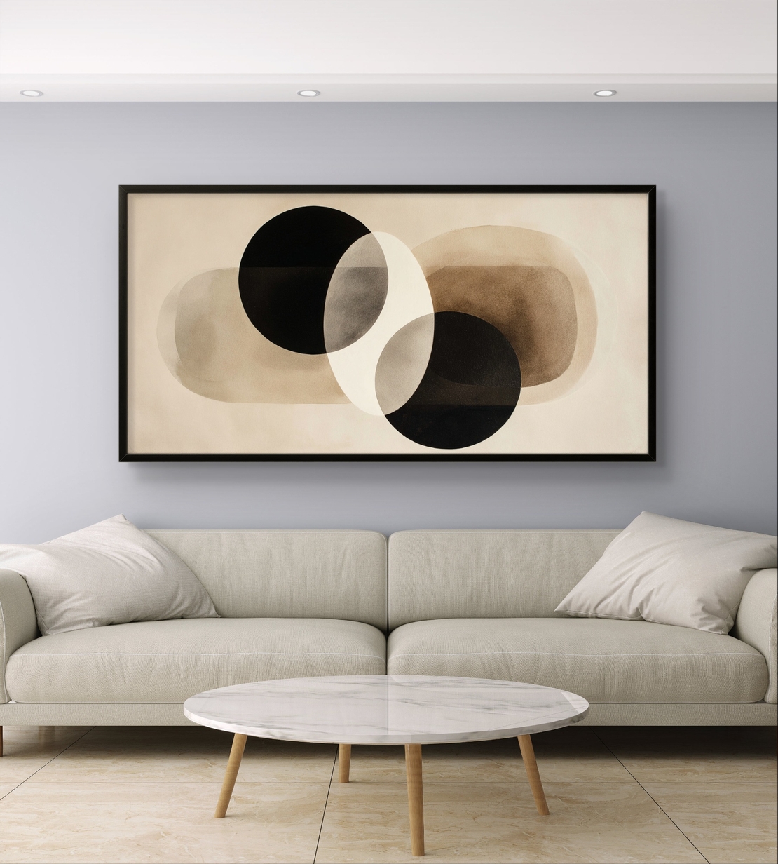 הרמוניה מינימליסטית – תמונת קנבס עיגולים בשחור ובז' | CY4514